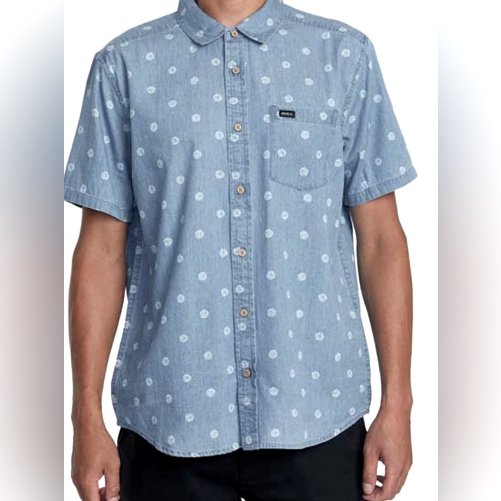 RVCA Short sleeve button up shirt in light blue